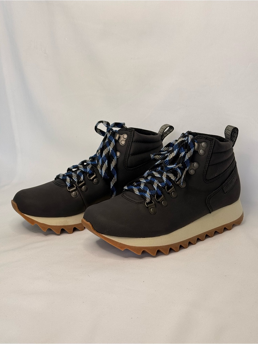 New Merrell Women Men's Black Hiking-Style Boots with Blue Accent Laces